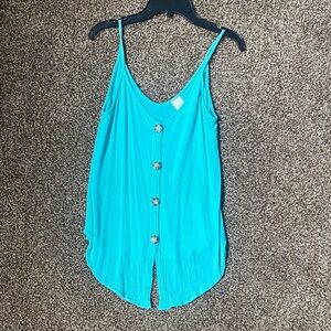 Button-Front Teal Spaghetti Strap Tank Top